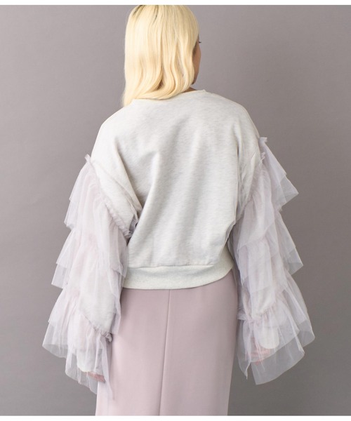 Settimissimo(セッティミッシモ)の「裏毛チュールティアードフリンジプルオーバー(スウェット・レディース・アイボリー/ダークグレー・FREE)」の7枚目の写真