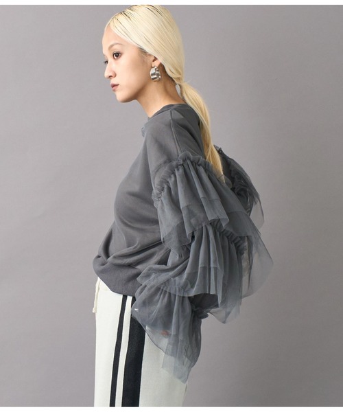 Settimissimo(セッティミッシモ)の「裏毛チュールティアードフリンジプルオーバー(スウェット・レディース・アイボリー/ダークグレー・FREE)」の15枚目の写真