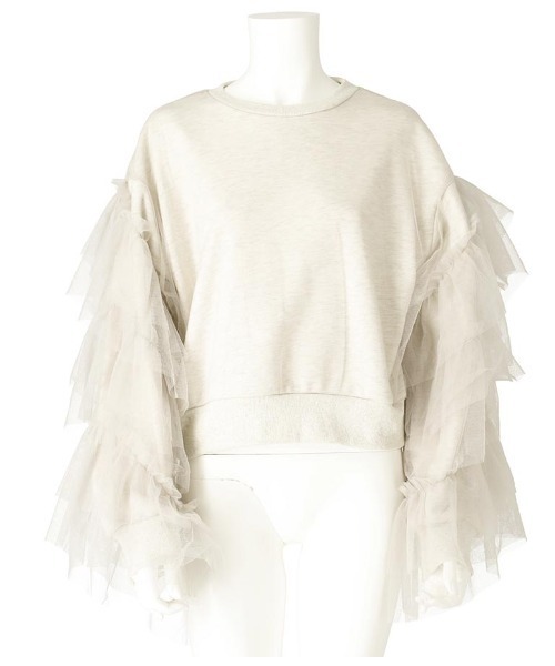 Settimissimo(セッティミッシモ)の「裏毛チュールティアードフリンジプルオーバー(スウェット・レディース・アイボリー/ダークグレー・FREE)」の19枚目の写真
