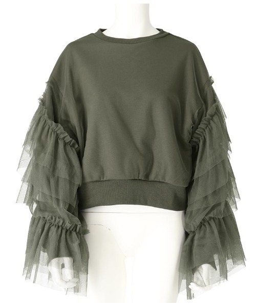 Settimissimo(セッティミッシモ)の「裏毛チュールティアードフリンジプルオーバー(スウェット・レディース・アイボリー/ダークグレー・FREE)」の20枚目の写真