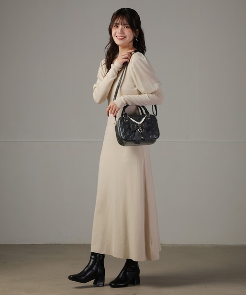 セール】2way ボストンバッグ ミニ リボン パール ハート チャーム付き