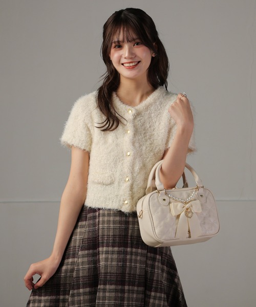 セール】2way ボストンバッグ ミニ リボン パール ハート チャーム付き