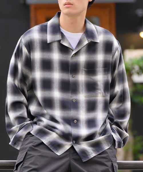 OMNES(オムネス)の「メンズオンブレチェックシャツ(シャツ/ブラウス・メンズ・ブラック・MEDIUM/LARGE)」の8枚目の写真