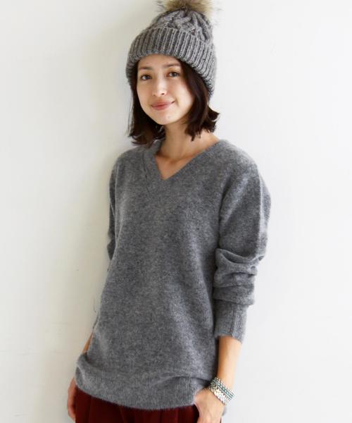 BEAUTY&YOUTH UNITED ARROWS（ビューティーアンドユースユナイテッドアローズ）の「BY∵ キッドモヘアVネックニット◆（ニット/セーター・レディース・オフホワイト/グレー/ケリー/ネイビー・FREE）」の3枚目の写真