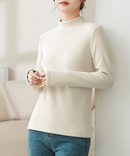 Miniministore(ミニミニストア)の「無地インナー 裏起毛 カットソー 保温(Tシャツ/カットソー・レディース・アイボリー/ブラック/モカ/マスタード/ダークグレー/ブラウン・M/XL/L)」の12枚目の写真
