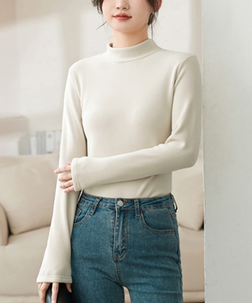 Miniministore(ミニミニストア)の「無地インナー 裏起毛 カットソー 保温(Tシャツ/カットソー・レディース・アイボリー/ブラック/モカ/マスタード/ダークグレー/ブラウン・M/XL/L)」の13枚目の写真