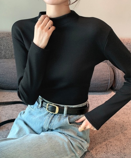 Miniministore(ミニミニストア)の「無地インナー 裏起毛 カットソー 保温(Tシャツ/カットソー・レディース・アイボリー/ブラック/モカ/マスタード/ダークグレー/ブラウン・M/XL/L)」の14枚目の写真