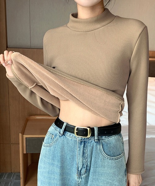 Miniministore(ミニミニストア)の「無地インナー 裏起毛 カットソー 保温(Tシャツ/カットソー・レディース・アイボリー/ブラック/モカ/マスタード/ダークグレー/ブラウン・M/XL/L)」の20枚目の写真