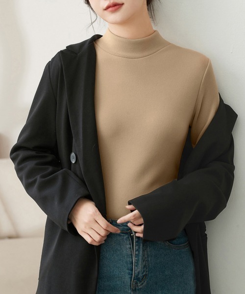 Miniministore(ミニミニストア)の「無地インナー 裏起毛 カットソー 保温(Tシャツ/カットソー・レディース・アイボリー/ブラック/モカ/マスタード/ダークグレー/ブラウン・M/XL/L)」の22枚目の写真