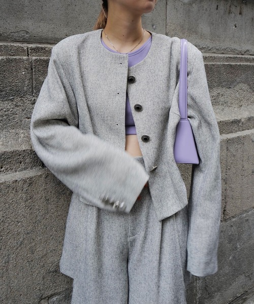 ジャケット・アウター AMERI DEFORMATION SUMMER TWEED JACKE T DEFORMATION SUMMER TWEED JACKET（ノーカラージャケット