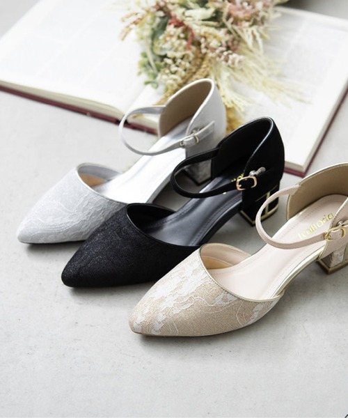 セール】【metoi】チャンキーヒールレースパンプス 結婚式