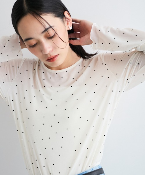 VIS(ビス)の「シアードット&リボン柄プルオーバー(Tシャツ/カットソー・レディース・オフホワイト/ブラック系その他・FREE)」の3枚目の写真