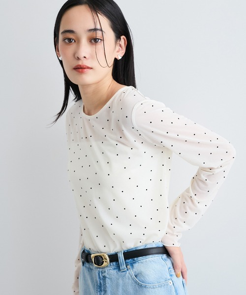VIS(ビス)の「シアードット&リボン柄プルオーバー(Tシャツ/カットソー・レディース・オフホワイト/ブラック系その他・FREE)」の4枚目の写真