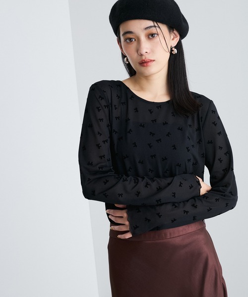 VIS(ビス)の「シアードット&リボン柄プルオーバー(Tシャツ/カットソー・レディース・オフホワイト/ブラック系その他・FREE)」の12枚目の写真
