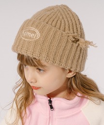 ダメージデザインフロントロゴ刺繍ニットキャップ