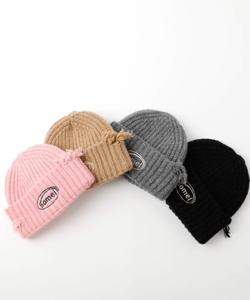 URBAN CHERRY（アーバンチェリー）の「ダメージデザインフロントロゴ刺繍ニットキャップ（ニットキャップ/ビーニー・キッズ・ブラウン/ピンク/ブラック/グレー・FREE）」の5枚目の写真