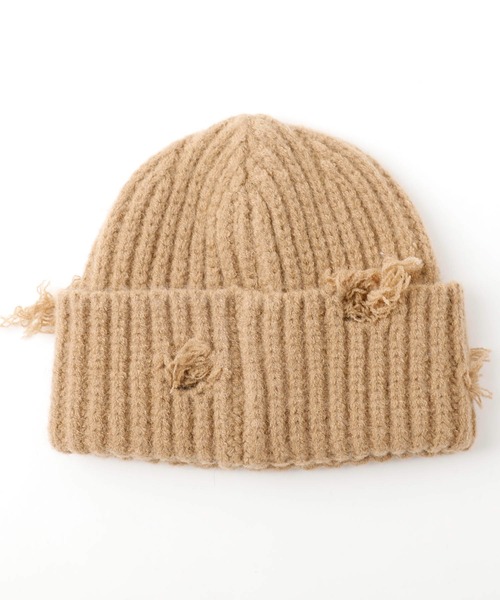 URBAN CHERRY（アーバンチェリー）の「ダメージデザインフロントロゴ刺繍ニットキャップ（ニットキャップ/ビーニー・キッズ・ブラウン/ピンク/ブラック/グレー・FREE）」の9枚目の写真