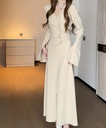 【Jasmine】アシメトリーデザインギャザーワンピース