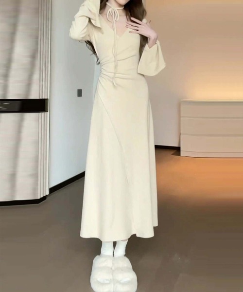 Jasmine Grandiflorum(ジャスミングランディフローラム)の「【Jasmine】アシメトリーデザインギャザーワンピース(ワンピース・レディース・ブラック/ベージュ・FREE)」の18枚目の写真