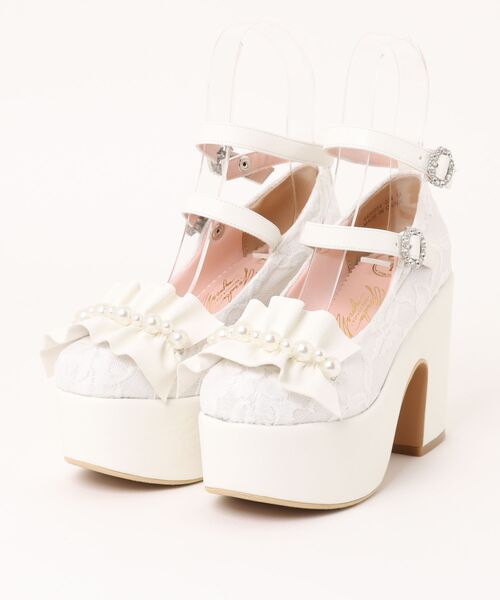 YOSUKE（ヨースケ）の「【YOSUKE】厚底フリルベルトパンプス　4450054（パンプス・レディース・ホワイト/ホワイト系その他/オフホワイト/ブラック系その他/ブラック/ブラック系その他2・S/M/L/LL）」の4枚目の写真