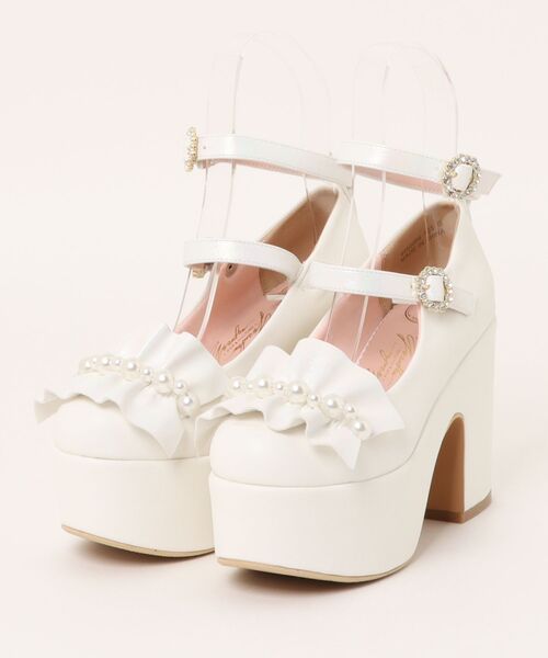 YOSUKE（ヨースケ）の「【YOSUKE】厚底フリルベルトパンプス　4450054（パンプス・レディース・ホワイト/ホワイト系その他/オフホワイト/ブラック系その他/ブラック/ブラック系その他2・S/M/L/LL）」の3枚目の写真