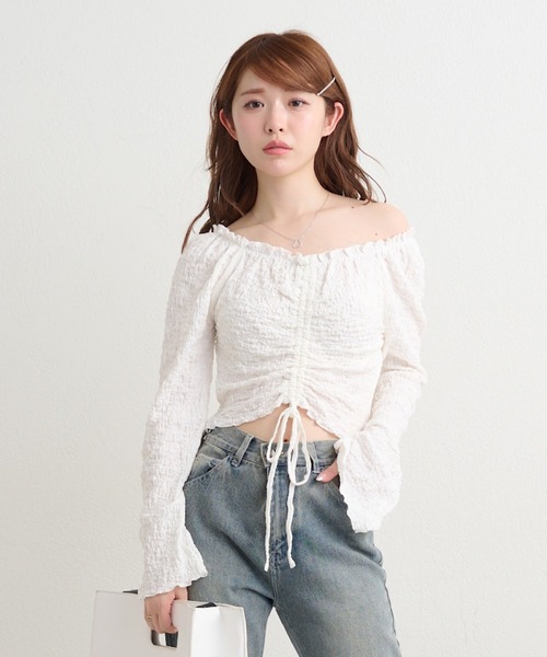 RAY CASSIN（レイカズン）の「ドロストシャーリングトップス /　ブラウス（シャツ/ブラウス・レディース・ミント/アイボリー/ホワイト系その他2・FREE）」の2枚目の写真