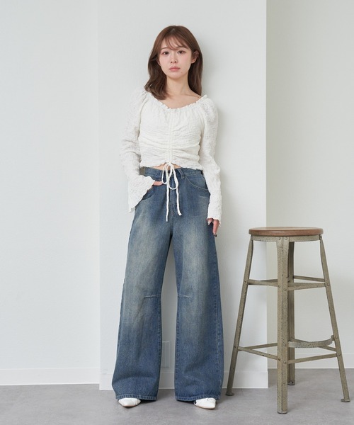 RAY CASSIN（レイカズン）の「ドロストシャーリングトップス /　ブラウス（シャツ/ブラウス・レディース・ミント/アイボリー/ホワイト系その他2・FREE）」の8枚目の写真