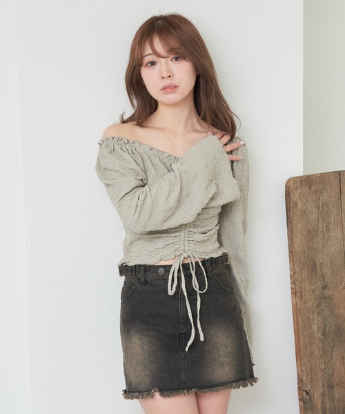 RAY CASSIN（レイカズン）の「ドロストシャーリングトップス /　ブラウス（シャツ/ブラウス・レディース・ミント/アイボリー/ホワイト系その他2・FREE）」の10枚目の写真