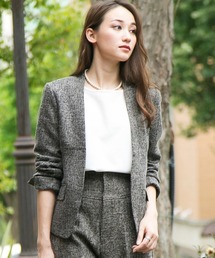 ノーカラーツイードジャケット