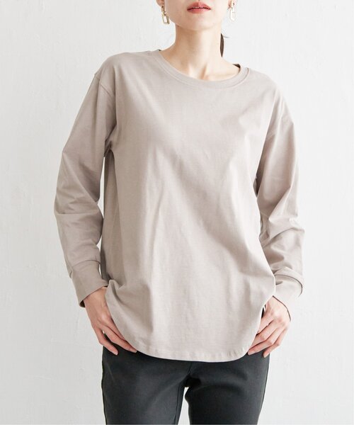 ☆25SS☆ラウンドネックコットンTシャツ/RECTO☆ セール】コットンUSA裾ラウンドロンT（Tシャツ/カットソー