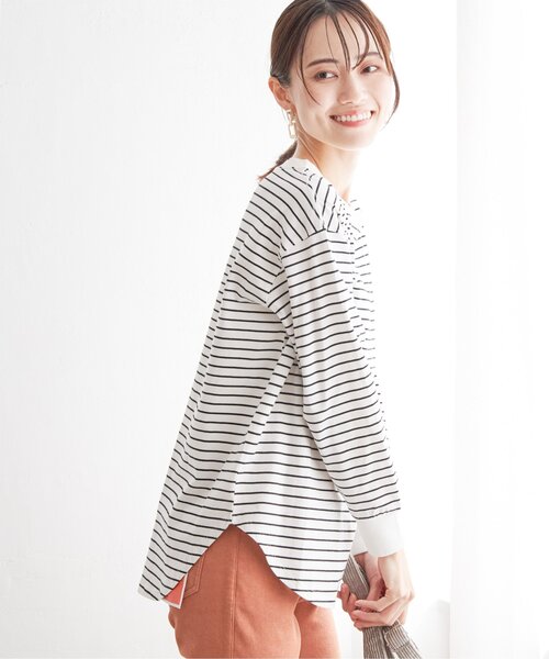 ikka（イッカ）の「コットンUSA裾ラウンドロンT（Tシャツ/カットソー・レディース・ダークベージュ/その他1/オフホワイト/チャコールグレー・S/M/L）」の17枚目の写真