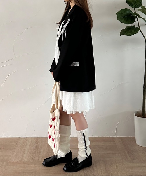 kutir(クティール)の「【セットアップ着用可能】アソートリボンレーステーラードジャケット(テーラードジャケット・レディース・ブラック/グレー/ネイビー/チャコールグレー・FREE)」の7枚目の写真