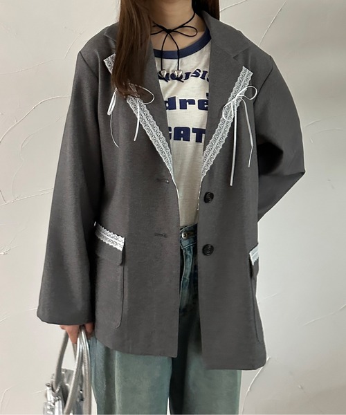 kutir(クティール)の「【セットアップ着用可能】アソートリボンレーステーラードジャケット(テーラードジャケット・レディース・ブラック/グレー/ネイビー/チャコールグレー・FREE)」の8枚目の写真