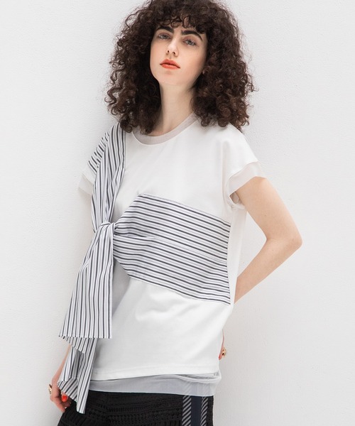 AULA AILA(アウラアイラ)の「リボンポイントTシャツ(Tシャツ/カットソー・レディース・ブラック/チャコールグレー/オフホワイト・0)」の2枚目の写真