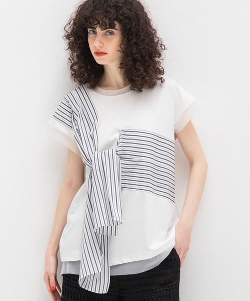 AULA AILA(アウラアイラ)の「リボンポイントTシャツ(Tシャツ/カットソー・レディース・ブラック/チャコールグレー/オフホワイト・0)」の10枚目の写真