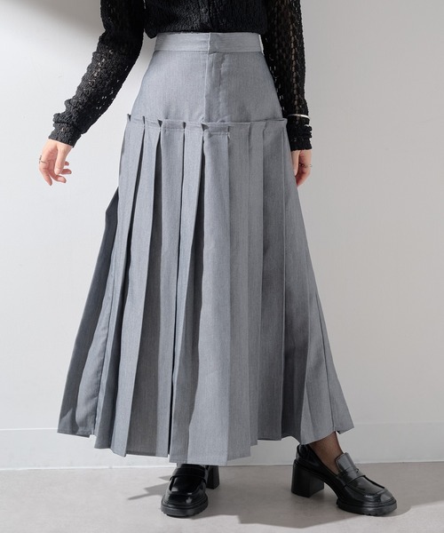 MAISON BREEZE reveur（メゾンブリーズレヴール）の「【MAISON BREEZE reveur】TRツイル ティアードプリーツスカート DTK（スカート・レディース・ベージュ/ライトグレー/ブラック/チャコールグレー・FREE）」の3枚目の写真