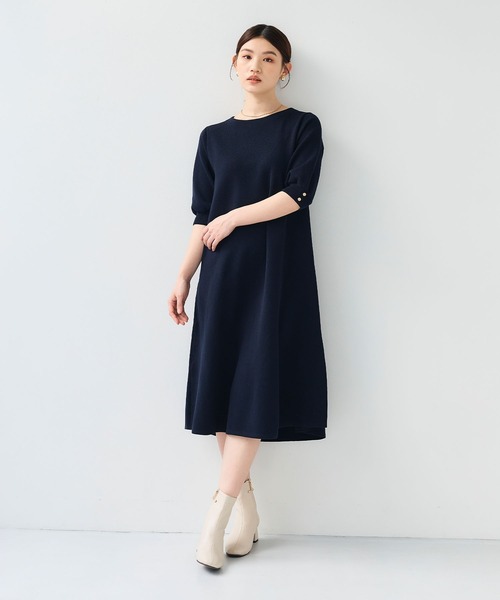 CROSS FUNCTION(クロスファンクション)の「《洗える》サマ美え Aラインニットワンピース【CF/クロスファンクション】(ワンピース・レディース・チャコールグレー/ネイビー・L/M/LL)」の2枚目の写真