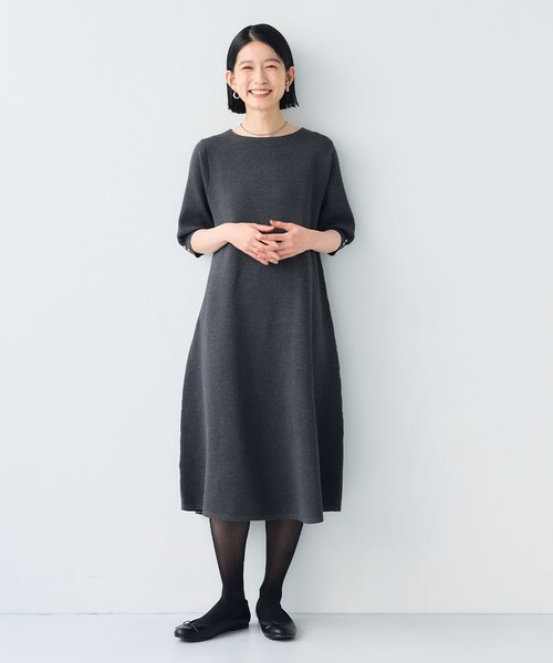 CROSS FUNCTION(クロスファンクション)の「《洗える》サマ美え Aラインニットワンピース【CF/クロスファンクション】(ワンピース・レディース・チャコールグレー/ネイビー・L/M/LL)」の1枚目の写真