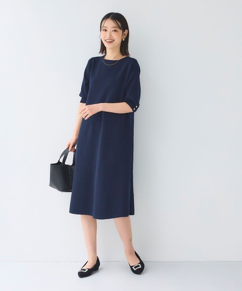 CROSS FUNCTION(クロスファンクション)の「《洗える》サマ美え Aラインニットワンピース【CF/クロスファンクション】(ワンピース・レディース・チャコールグレー/ネイビー・L/M/LL)」の4枚目の写真