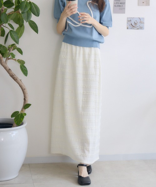 RU.TI.LE（ルチル）の「【RU.TI.LE】カットフリルナロースカート（スカート・レディース・ホワイト/ブラック/ライトグリーン・MEDIUM）」の4枚目の写真