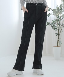 ストレッチ センタープレス フレア デニム パンツ