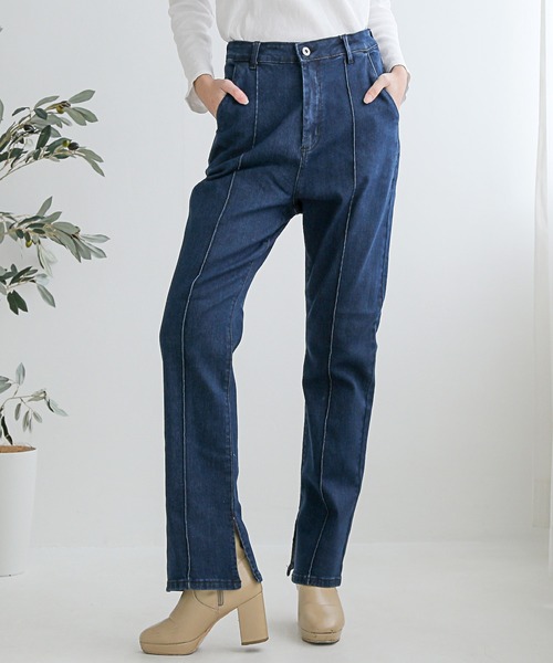 LUXSTYLE(ラグスタイル)の「ストレッチ センタープレス フレア デニム パンツ(デニムパンツ・レディース・ブルー/インディゴブルー/ブルー系その他・S/M/L)」の2枚目の写真