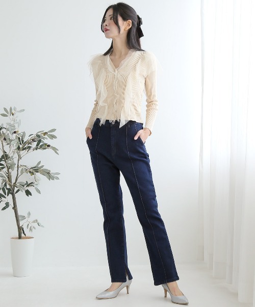 LUXSTYLE(ラグスタイル)の「ストレッチ センタープレス フレア デニム パンツ(デニムパンツ・レディース・ブルー/インディゴブルー/ブルー系その他・S/M/L)」の12枚目の写真