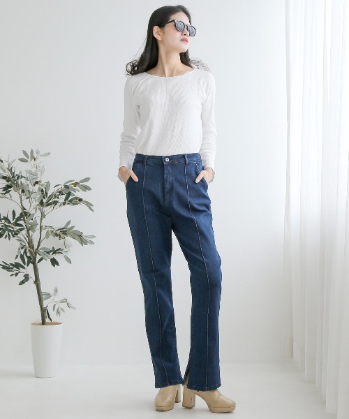 LUXSTYLE(ラグスタイル)の「ストレッチ センタープレス フレア デニム パンツ(デニムパンツ・レディース・ブルー/インディゴブルー/ブルー系その他・S/M/L)」の15枚目の写真