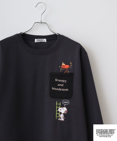 PEANUTS(ピーナッツ)の「PEANUTS裏起毛ポケット付きトレーナー(スウェット・メンズ・ライトカーキ/チャコール/オートミール/ラベンダー/オフホワイト/ブラック・M/L/LL)」の3枚目の写真
