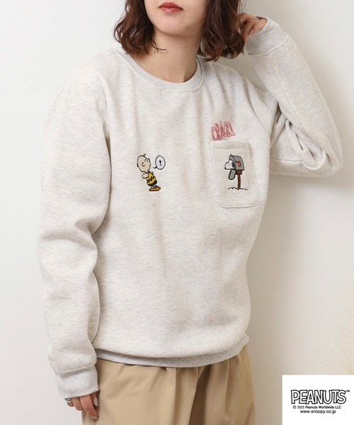 PEANUTS(ピーナッツ)の「PEANUTS裏起毛ポケット付きトレーナー(スウェット・メンズ・ライトカーキ/チャコール/オートミール/ラベンダー/オフホワイト/ブラック・M/L/LL)」の21枚目の写真