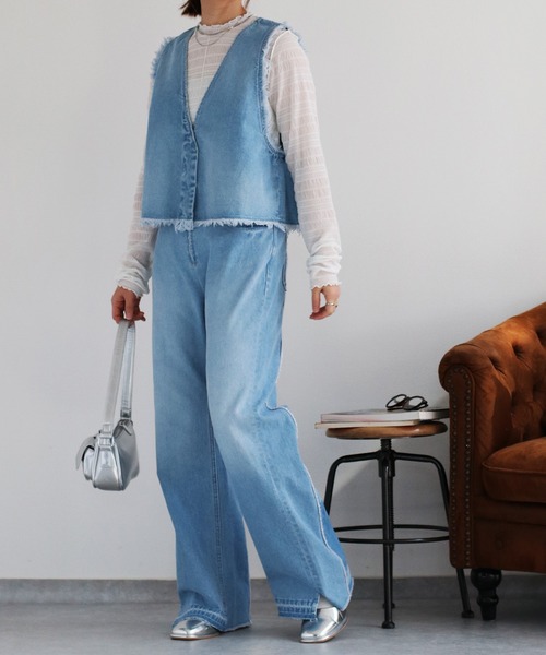 cepo（セポ）の「〈セットアップ対応〉リメイクデニムスリットパンツ（デニムパンツ・レディース・ブルー系2/ブルー系3・S/M/L）」の15枚目の写真