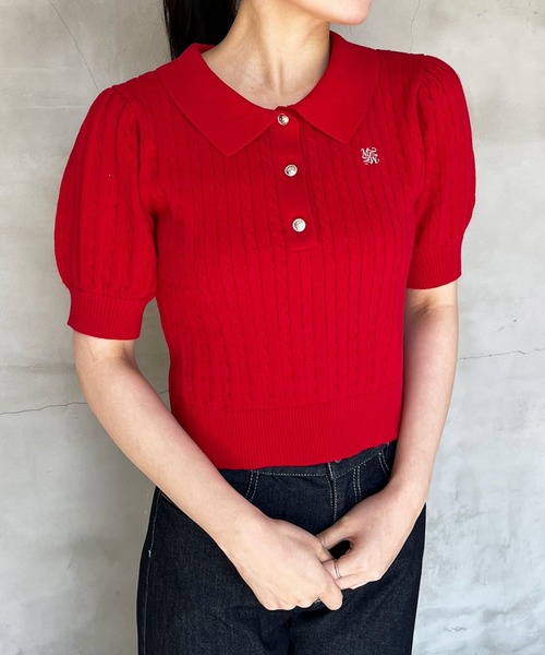 MISCH MASCH(ミッシュマッシュ)の「WEB限定 ケーブル刺繍ポロニット(ニット/セーター・レディース・ホワイト/レッド/ネイビー・フリ-)」の5枚目の写真