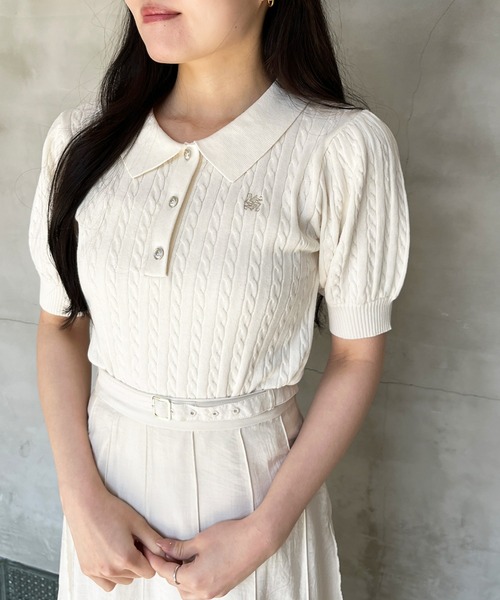 MISCH MASCH(ミッシュマッシュ)の「WEB限定 ケーブル刺繍ポロニット(ニット/セーター・レディース・ホワイト/レッド/ネイビー・フリ-)」の6枚目の写真