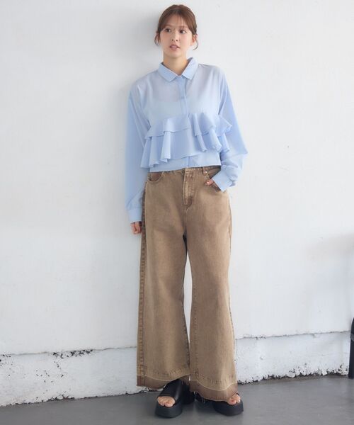 RETRO GIRL(レトロガール)の「ウエストフリルSH(シャツ/ブラウス・レディース・オフホワイト/ブルー/ホワイト系その他・FREE)」の4枚目の写真